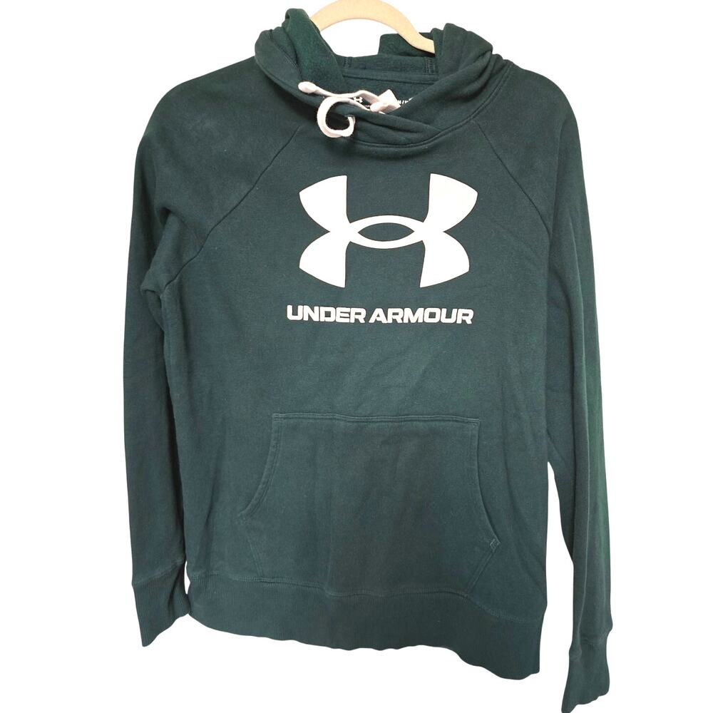 Under Armour Rival Fleece Women's Medium Dark Green Big Logo Pullover Hoodie